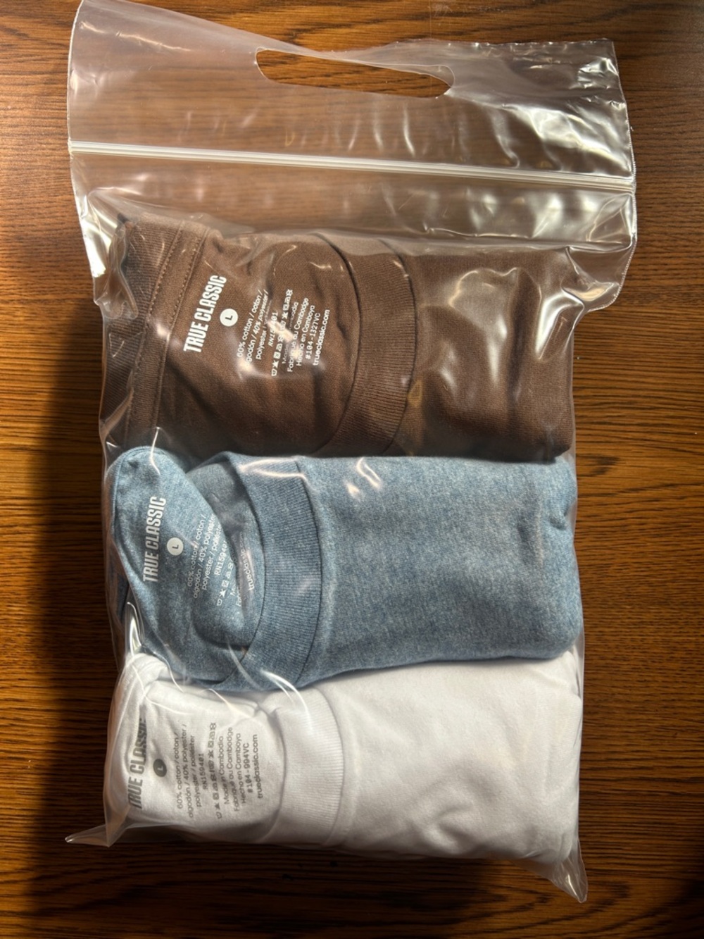 3-Pack Short Sleeve Crew Neck Tees — True Classic in Brown, Heather Blue, White